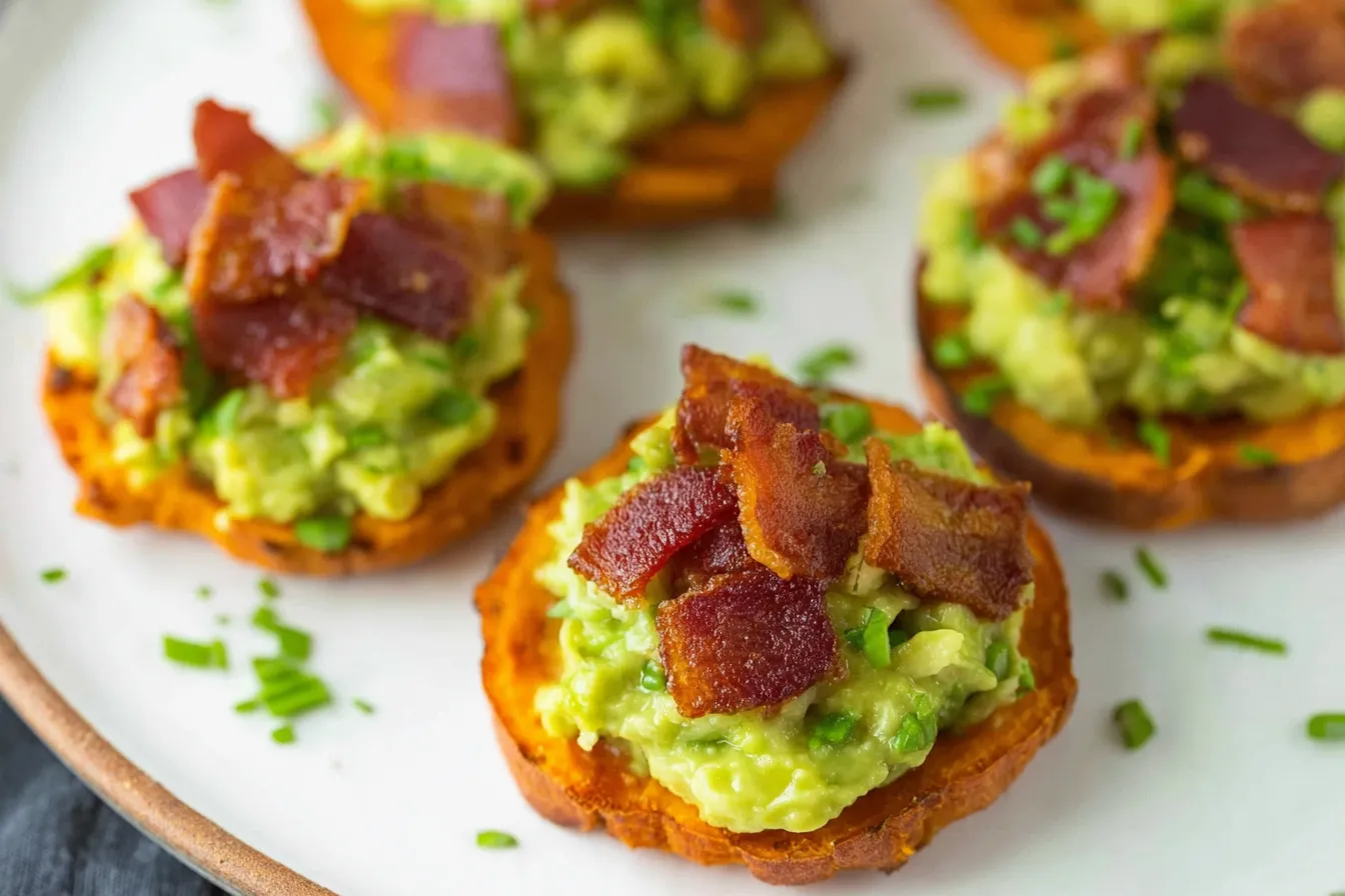 Sweet Potato Bites with Avocado and Bacon