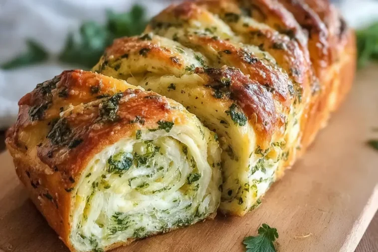 Swirled Garlic Herb and Cheese Bread Freshly Baked