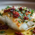 Tender Mediterranean Baked Halibut Served with Fresh Herbs