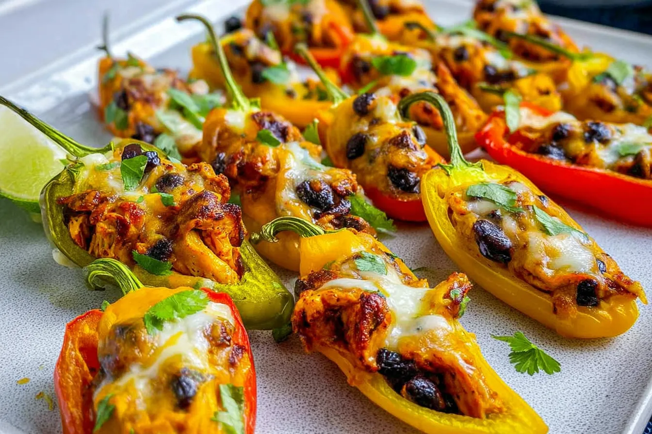 Tiny Tacos, Big Flavor: Irresistible Chicken Taco Peppers 3 Colorful Chicken Taco Stuffed Mini Peppers Ready to Serve