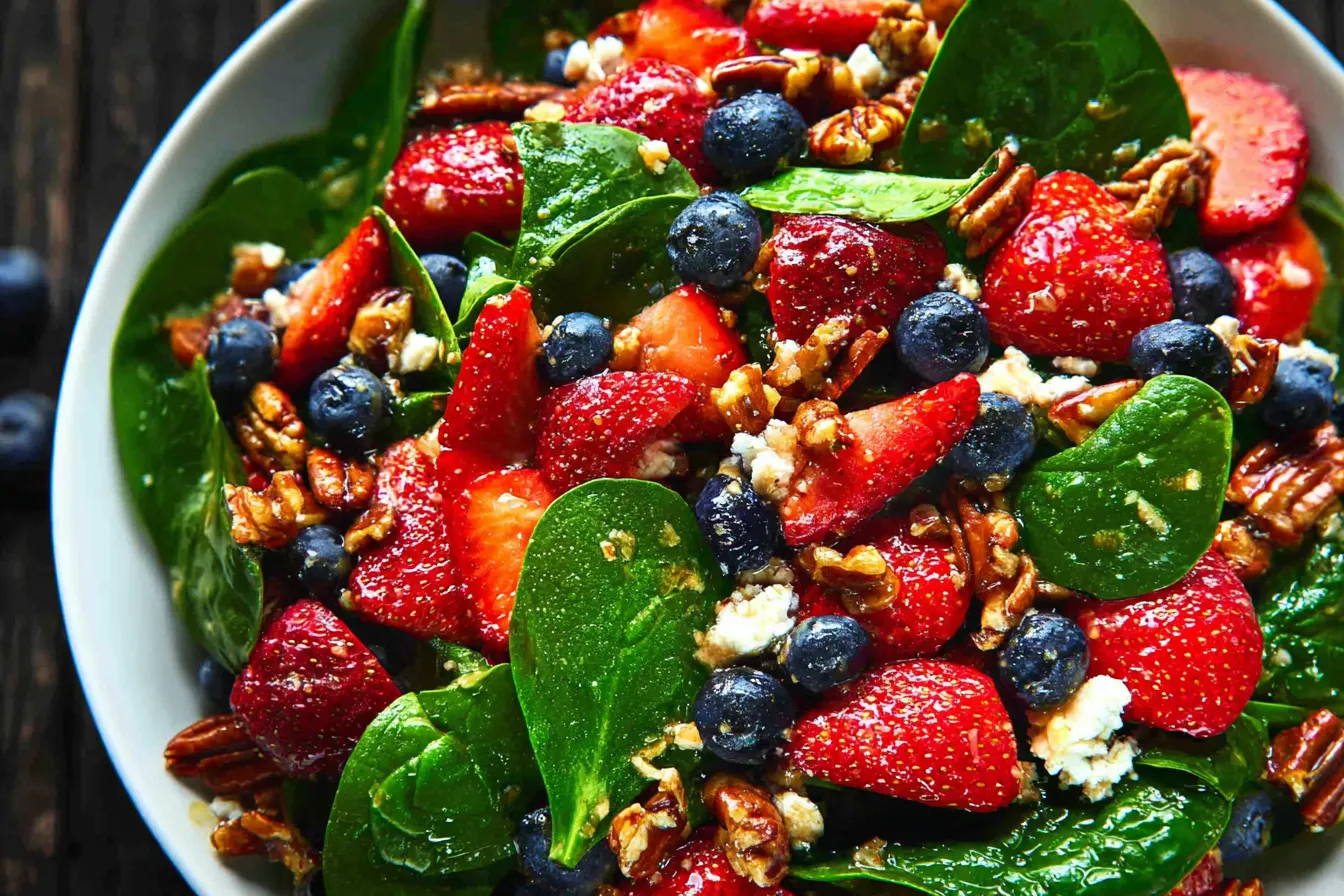 15-Minute Strawberry Spinach Salad: Fresh & Delicious! 3 Colorful 15-Minute Strawberry Spinach Salad in a Bowl
