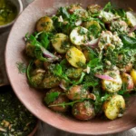 Arugula Pesto Potato Salad Served in a Bowl