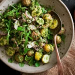 Arugula Pesto Potato Salad Close-Up Showing Fresh Ingredients