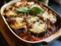Baked Layered Eggplant with Beef Ragu and Smoked Mozzarella Dish
