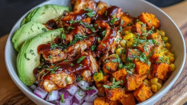 Delicious BBQ Chicken Sweet Potato Bowl Ready to Serve