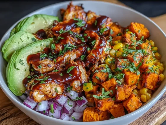 Delicious BBQ Chicken Sweet Potato Bowl Ready to Serve