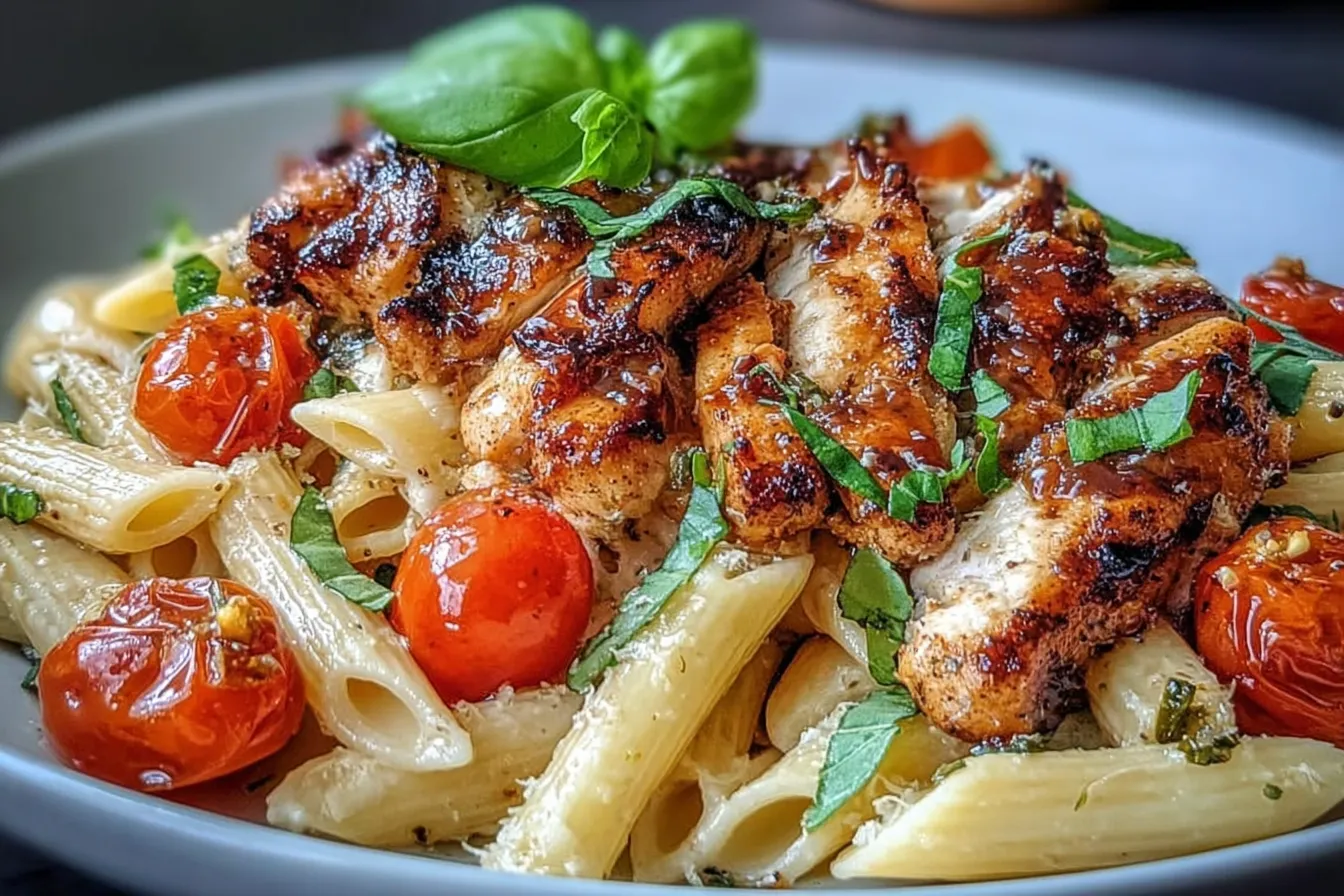 Bruschetta Chicken Pasta Plate