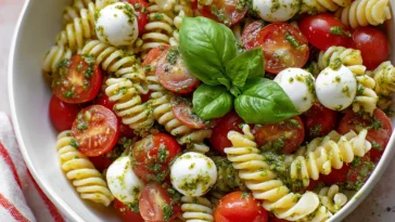 Colorful Caprese Pasta Salad in a Bowl