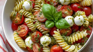 Colorful Caprese Pasta Salad in a Bowl