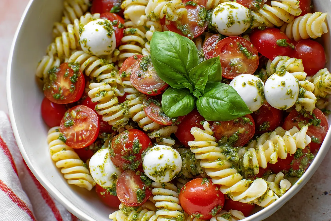 Colorful Caprese Pasta Salad in a Bowl