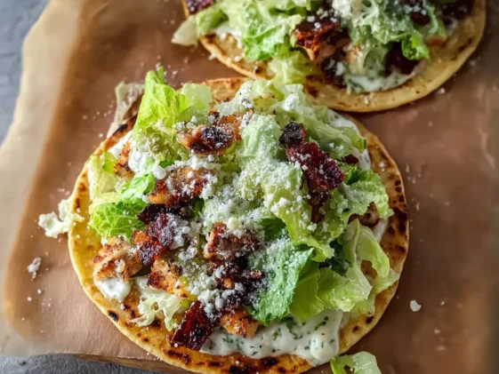 Delicious Chicken Caesar Smash Tacos on a Platter