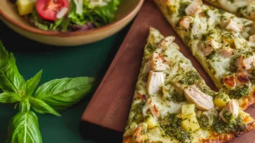 Chicken Pesto Flatbread Pizza Ready to Serve
