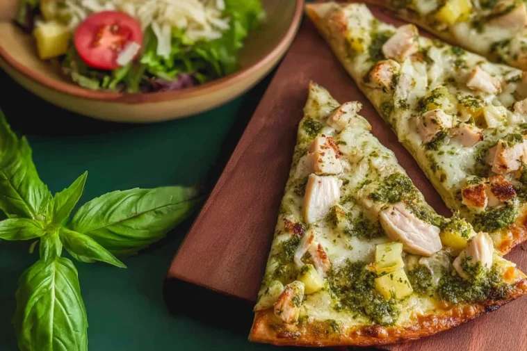Chicken Pesto Flatbread Pizza Ready to Serve