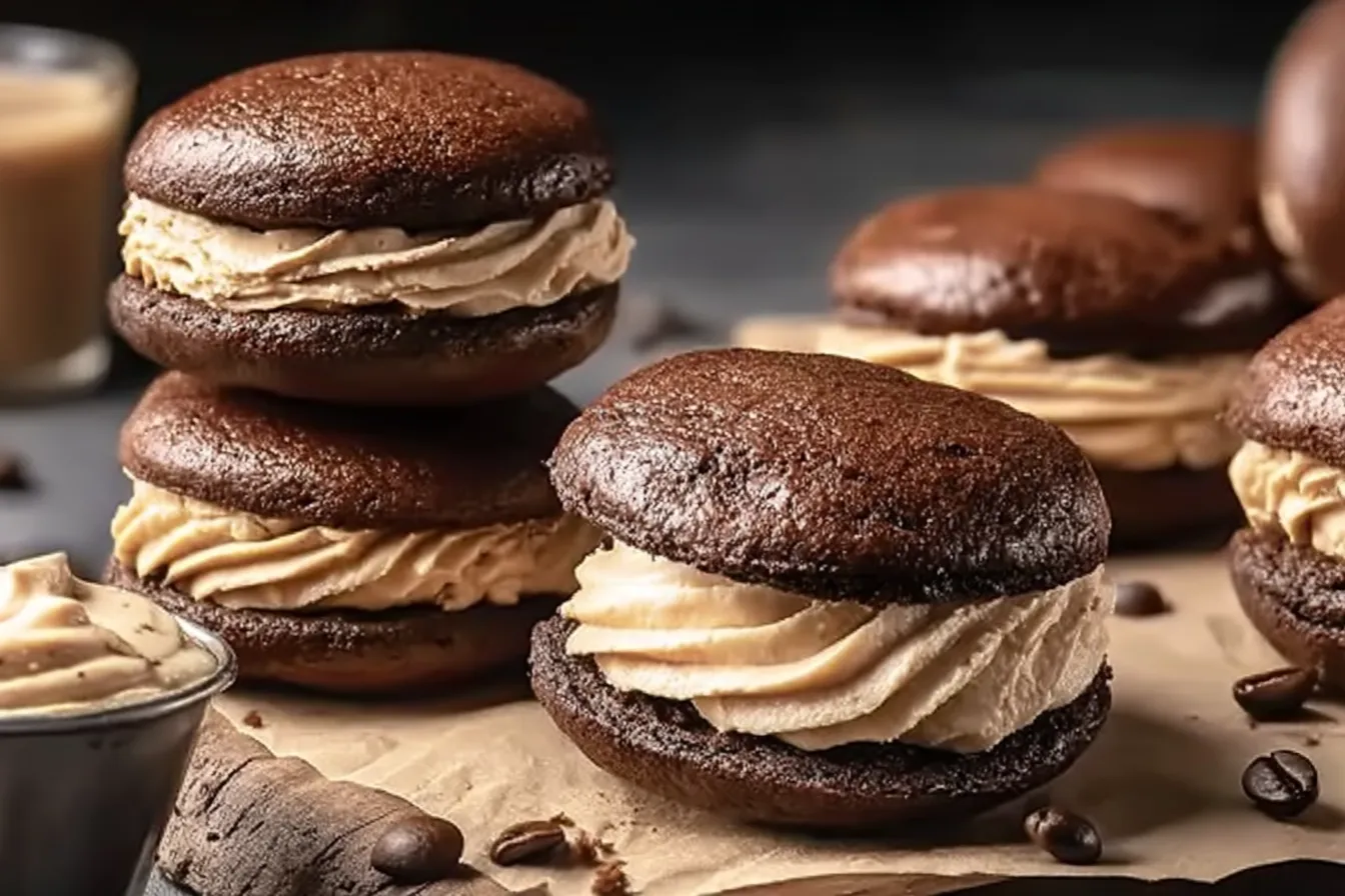 Chocolate Coffee Whoopie Pies on a Platter