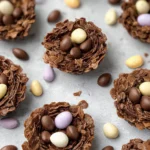 Chocolate Easter Nests Decorated with Colorful Eggs