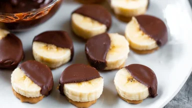 Chocolate Peanut Butter Banana Bites on a Plate