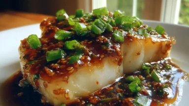 Delicious Cod Ginger Soy Glaze Served with Vegetables