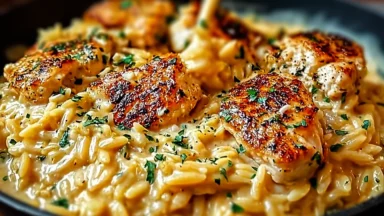 Comforting One-Pot Cajun Chicken Alfredo Orzo Dish