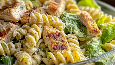 Creamy Chicken Caesar Pasta Salad Close-Up