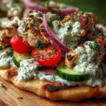 Creamy Greek Chicken Flatbread with Tzatziki