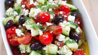 Vibrant Cucumber Tomato Feta Salad with Olives and Dill