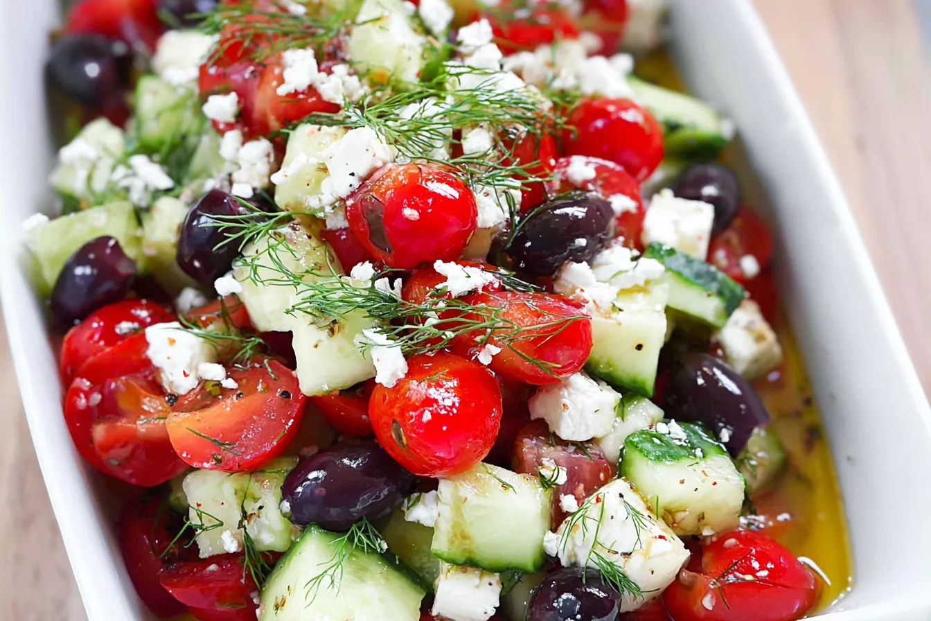 Cucumber Tomato Feta Salad (with Olives + Dill) - Fresh & Tasty 3 Vibrant Cucumber Tomato Feta Salad with Olives and Dill