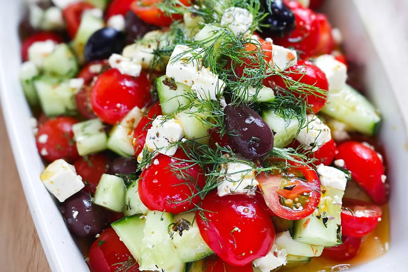 Cucumber Tomato Feta Salad (with Olives + Dill)