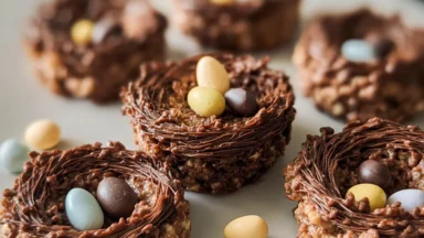 Colorful Easter Birds Nest Cookies on a Plate