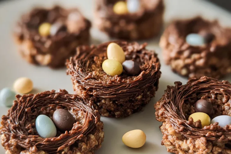 Colorful Easter Birds Nest Cookies on a Plate