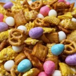 Easter Puff Corn Crunch Snack Mix in a Colorful Bowl