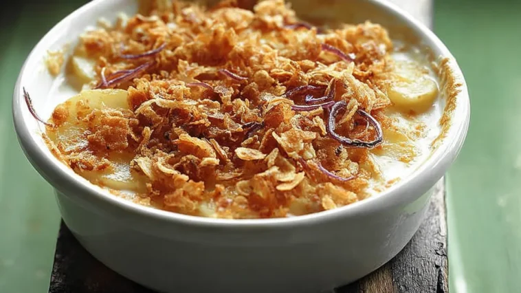 Delicious French Onion Scalloped Potatoes in a Baking Dish