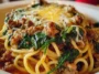 Garlic Butter Spaghetti with Cheesy Italian Sausage and Spinach Dish