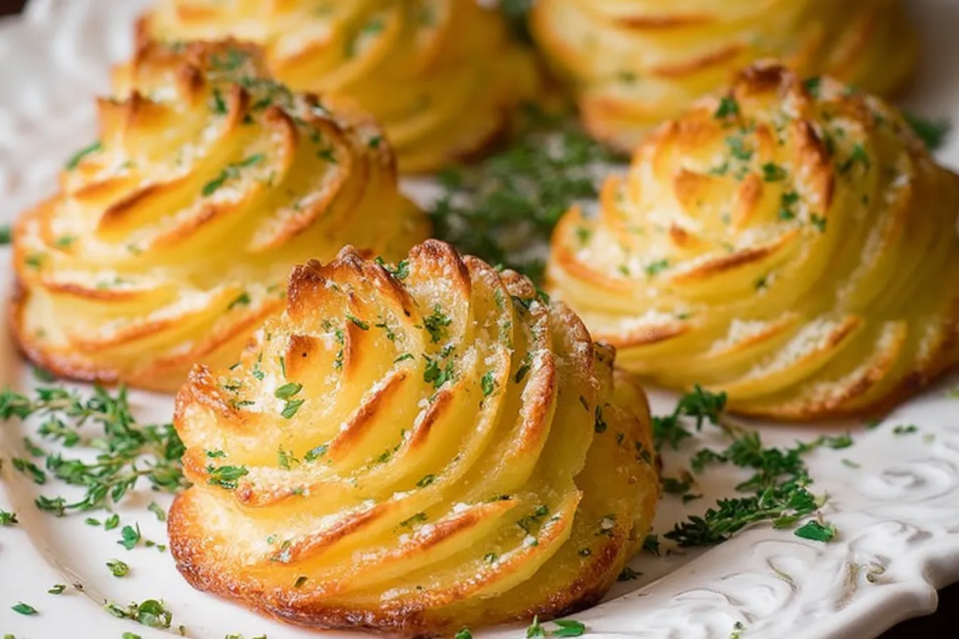 Garlic Parmesan Duchess Potatoes: A Creamy Delight! 3 Garlic Parmesan Duchess Potatoes Plated Elegantly