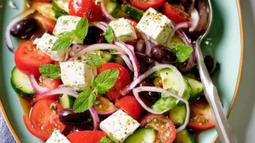 Colorful Greek Salad with Fresh Vegetables and Feta