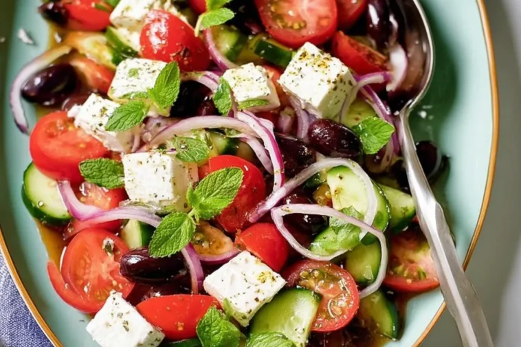 Colorful Greek Salad with Fresh Vegetables and Feta