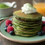 Green Pancakes on a Plate with Fresh Fruit