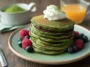 Green Pancakes on a Plate with Fresh Fruit