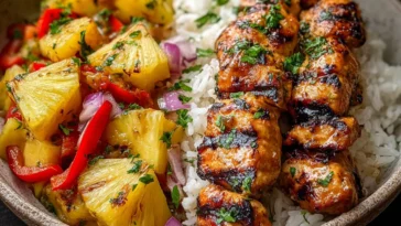 Delicious Hawaiian Pineapple Chicken Dinner Served on a Plate