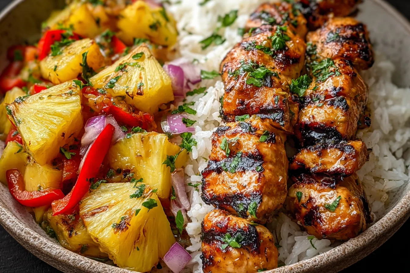 Delicious Hawaiian Pineapple Chicken Dinner Served on a Plate