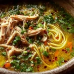 Healing Ginger Garlic Chicken Noodle Soup in a Bowl