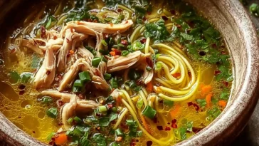 Healing Ginger Garlic Chicken Noodle Soup in a Bowl