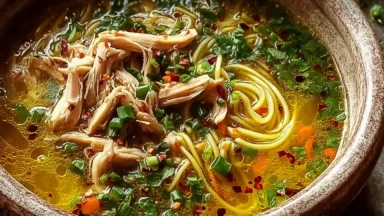 Healing Ginger Garlic Chicken Noodle Soup in a Bowl