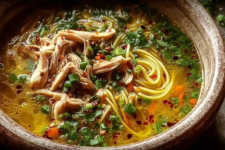 Healing Ginger Garlic Chicken Noodle Soup in a Bowl