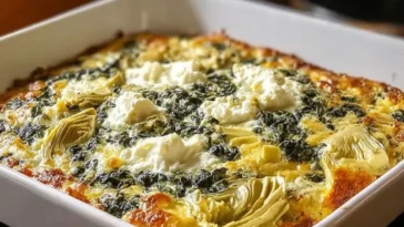 High Protein Spinach Artichoke Bake Fresh from the Oven