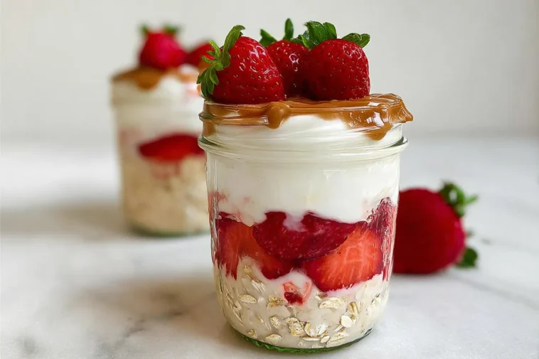 High-Protein Strawberry Oat Yogurt Parfait in a Bowl