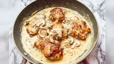 Keto Chicken Thighs with Creamy Mushrooms Sauce Plated