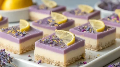 Delicious Lavender Lemon Cream Bars Ready to Serve