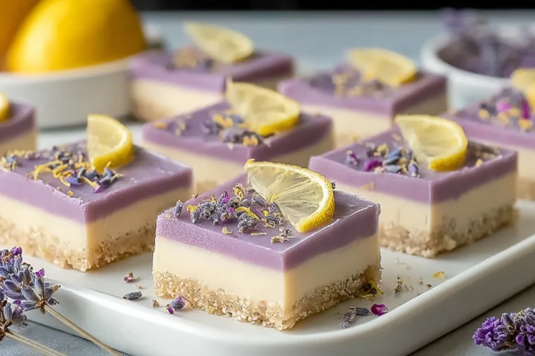 Delicious Lavender Lemon Cream Bars Ready to Serve