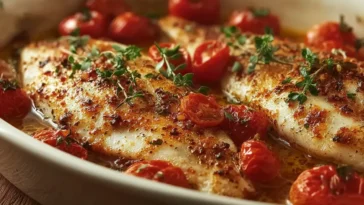 Mediterranean Style Baked Tilapia Plated with Lemon & Herbs