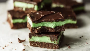 Delicious No Bake Mint Chocolate Bars on a Plate